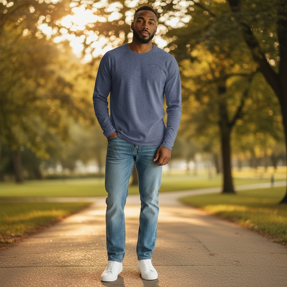 Marine Layer Mens Raglan Long Sleeve Shirt Blue Heathered Tri-Blend Small 3903